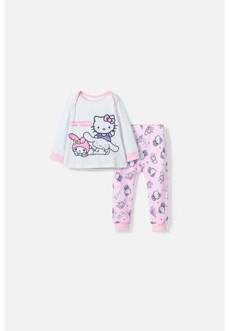 Pijama De Hello Kitty Blanca Y Rosada De Camiseta Manga Larga Para Bebé Niña 6-9 Disney