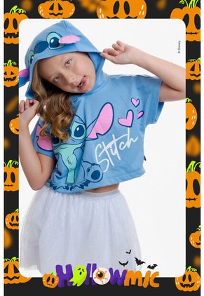 Camiseta De Stitch Con Capucha Azul Para Niña 12