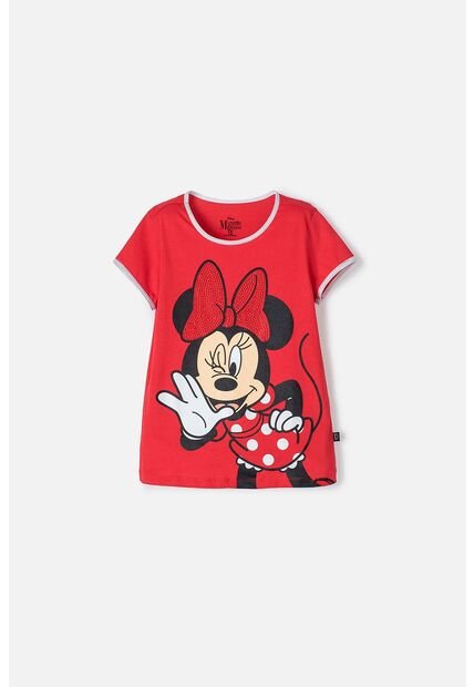 Camiseta De Minnie Mouse Manga Corta Rojo Para Niña 4