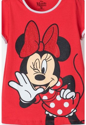 Camiseta De Minnie Mouse Manga Corta Rojo Para Niña 4