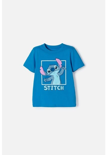 Camiseta De Stitch Manga Corta Azul Para Niña 2T A 5T 2T