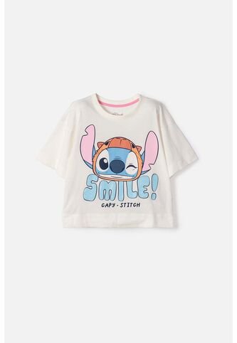 Camiseta De Stitch Y Capybara Manga Corta Marfil Para Niña 14 Disney