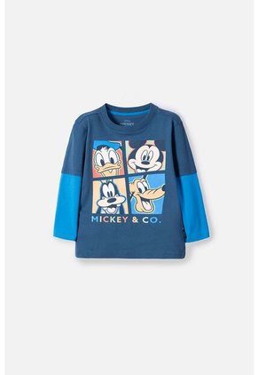 Camiseta De Mickey Mouse Azul Manga Larga Para Niño 2T A 5T 2T