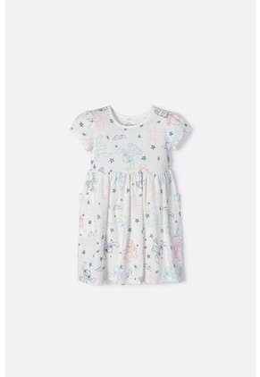 Vestido De Stitch Marfil Manga Corta Para Niña 2T A 5T 4T