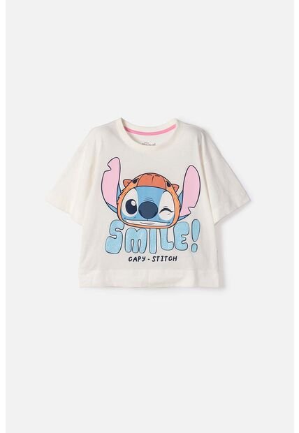 Camiseta De Stitch Y Capybara Manga Corta Marfil Para Niña 8