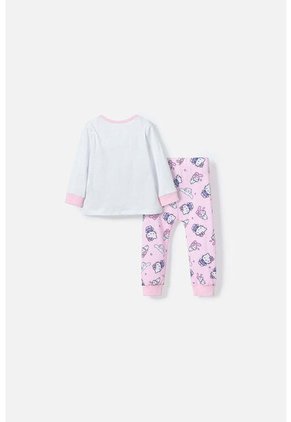 Pijama De Hello Kitty Blanca Y Rosada De Camiseta Manga Larga Para Bebé Niña 12-18