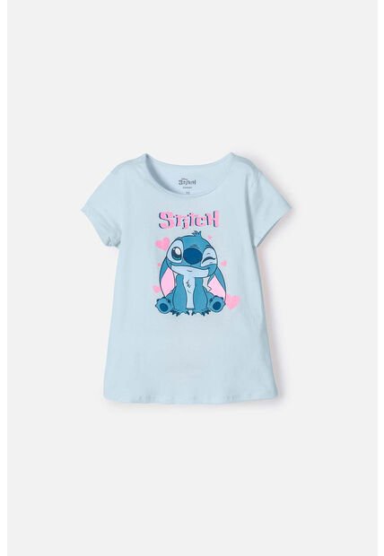 Camiseta De Stitch Manga Corta Azul Para Niña 10