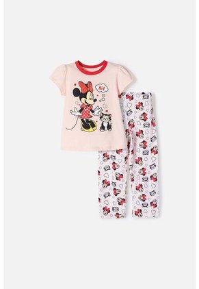 Pijama De Minnie Mouse Manga Corta Rosa Y Rojo Para Niña 2T A 5T 3T