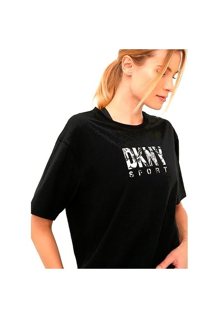 Camiseta Casual En Algodón DKNY Negro Para Mujer
