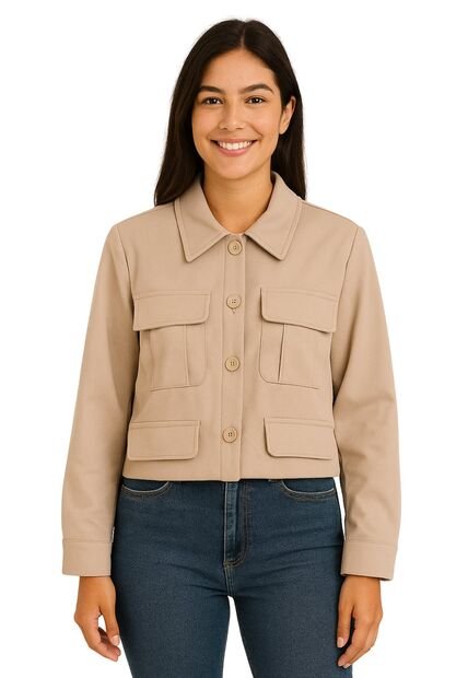 Chaqueta Casual De Bolsillos Frontales Para Mujer 
