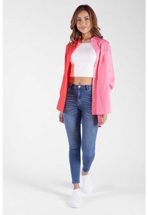 Camisa Overzise Doble Tono Rosa Para Mujer