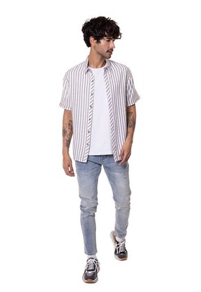 Camisa Rustica A Rayas Manga Corta