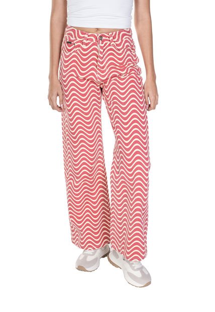 Jean Wide Leg Rojo Con Ondas