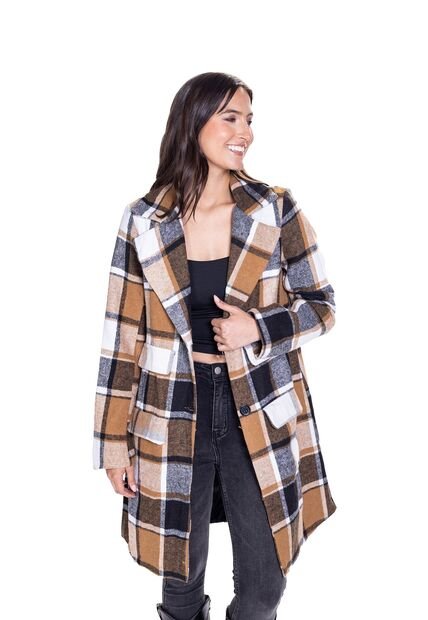 Abrigo Paño Con Solapa A Cuadros