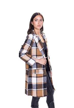Abrigo Paño Con Solapa A Cuadros