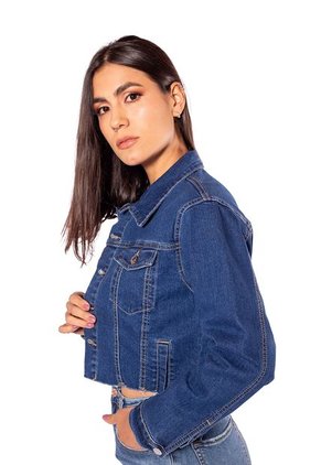Chaqueta Denim Cropped Para Mujer