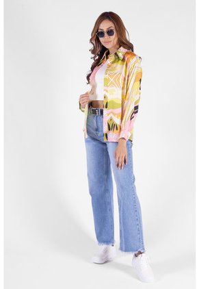 Camisa Seda Estampada Amarillo