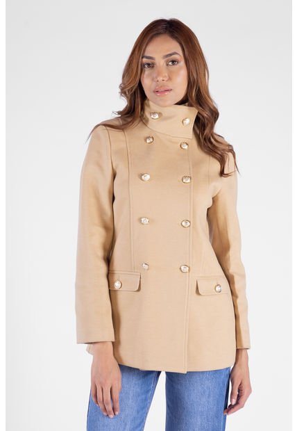 Abrigo Cuello Militar Beige Para Mujer