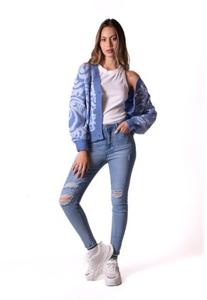 Carigan Diseño Ondas Azul Para Mujer