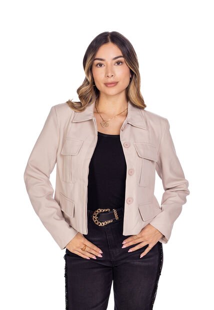Chaqueta Casual De Bolsillos Frontales Para Mujer 