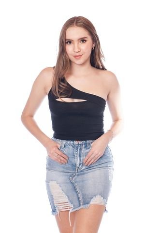 Crop Top Asimétrico Negro Para Mujer DREAMER