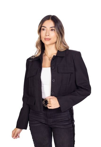 Chaqueta Casual De Bolsillos Frontales Para Mujer