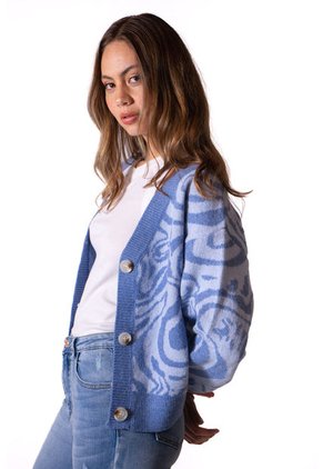 Carigan Diseño Ondas Azul Para Mujer