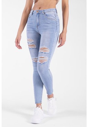 Jean High Waist Con Desgaste