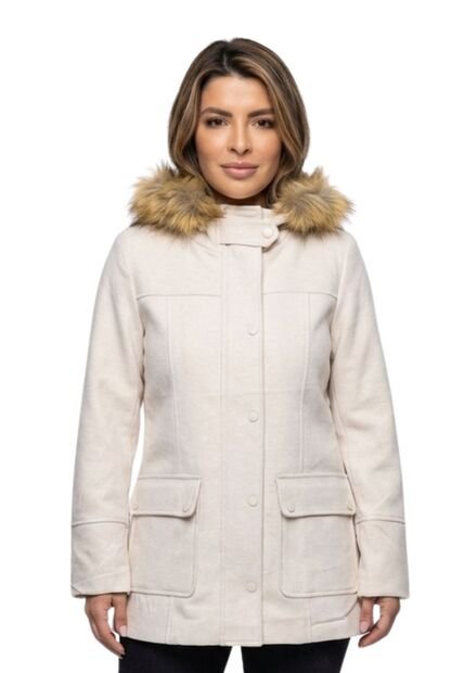 Abrigo Largo Con Capucha De Peluche Para Dama