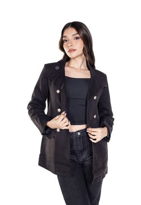 Abrigo Cuello Militar Negro Para Mujer