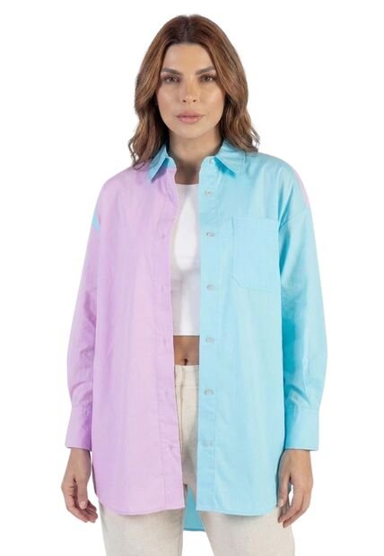 Camisa Overzise Doble Tono Morado Para Mujer
