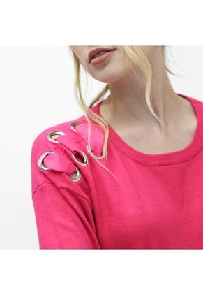 Sueter Para Mujer Manga Larga Cuello Redondo Con Detalle En Hombros. COLOR-ROJO-L