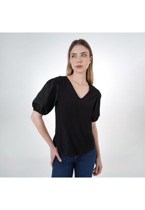 Blusa Cuello V Manga Corta Globo