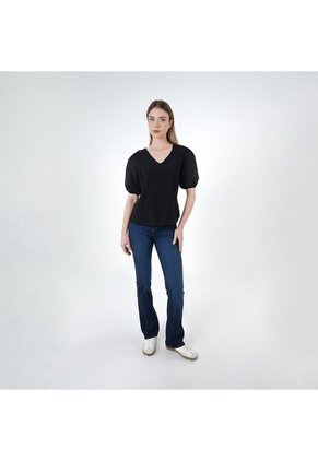 Blusa Cuello V Manga Corta Globo