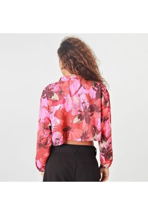 Blusa Crop Cuello Camisero Manga Larga