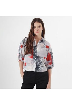 Blusa Cuello Camisero Manga Al Codo