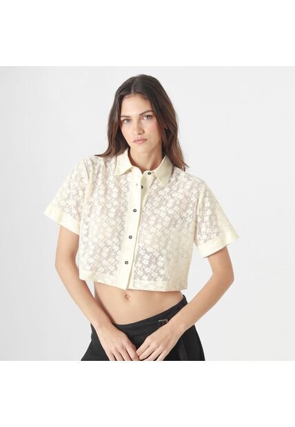 Blusa Crop Cuello Camisero Manga Corta