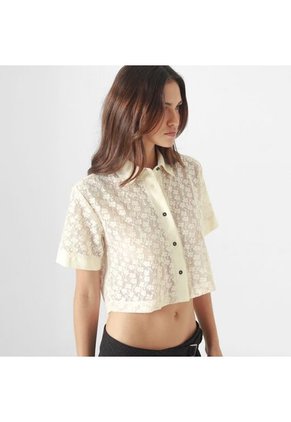 Blusa Crop Cuello Camisero Manga Corta