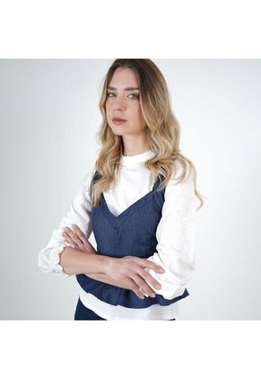 Blusa Cuello Corazon Manga Tiras