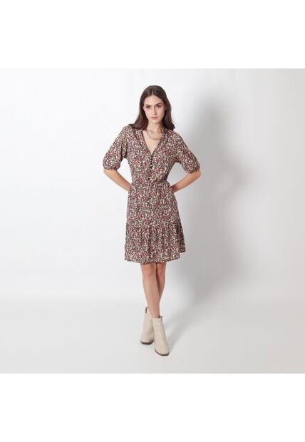 Vestido Cuello V Manga Corta