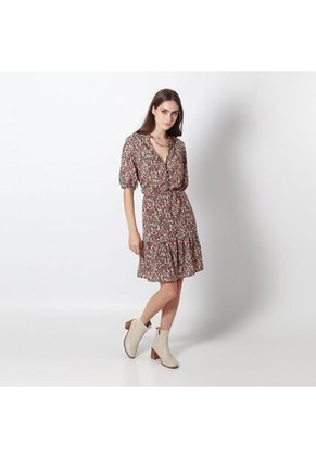 Vestido Cuello V Manga Corta