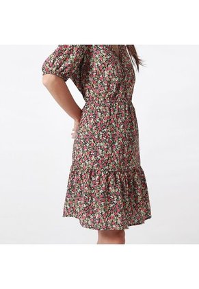 Vestido Cuello V Manga Corta