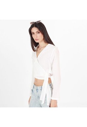 Blusa Cuello V Manga Larga Con Lazo