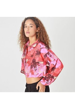 Blusa Crop Cuello Camisero Manga Larga