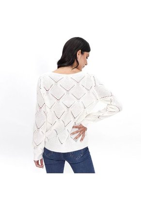 Sueter Para Mujer Negro, Manga Larga Cuello Redondo,con Detalles Frontales. COLOR-BLANCO-M