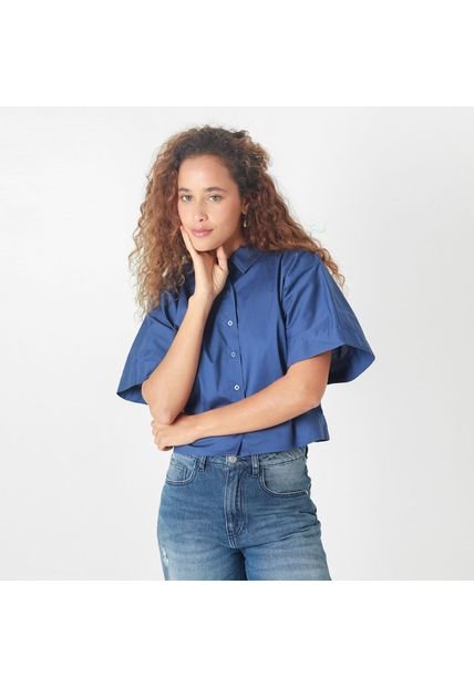 Blusa Cuello Camisero Manga Corta