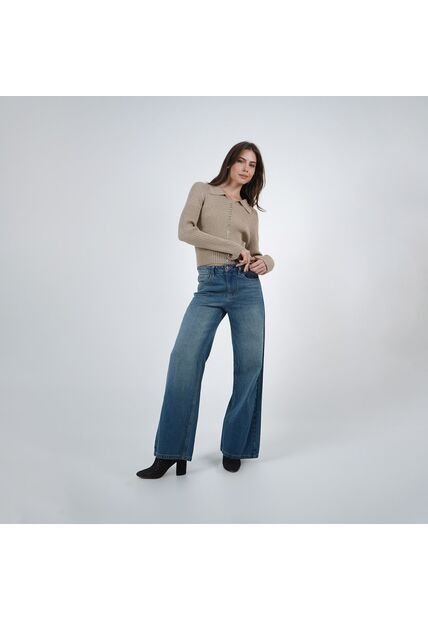 Jean Mom Tiro Alto Bota Recta