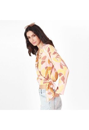 Blusa Cuello V Manga Larga Con Lazo