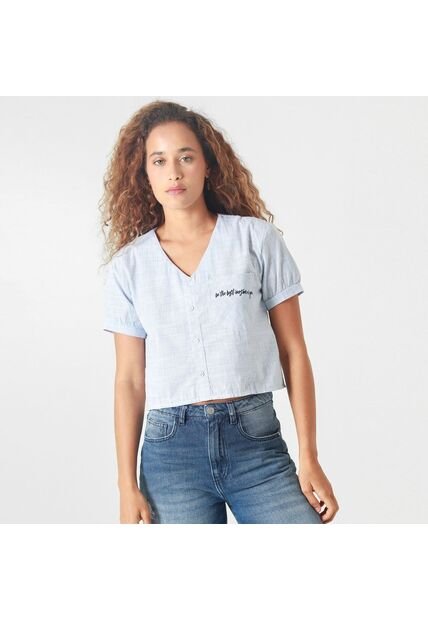 Blusa Crop Cuello V Manga Corta