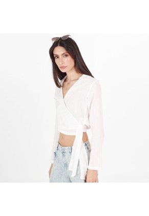 Blusa Cuello V Manga Larga Con Lazo